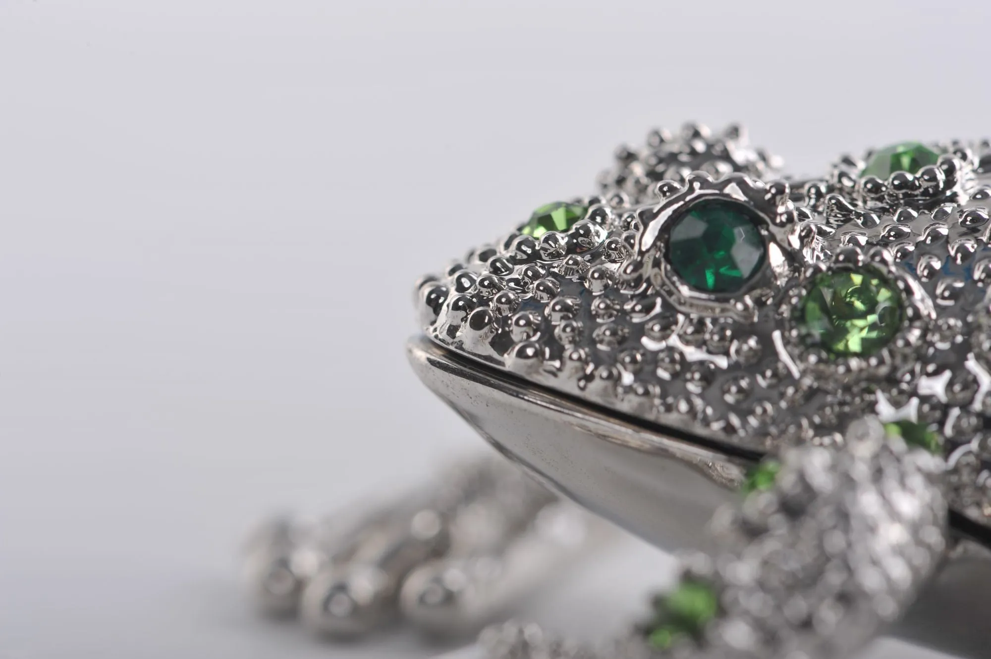 Silver Frog with Green Crystals