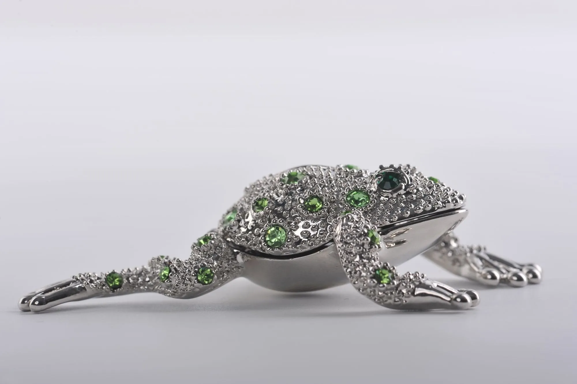 Silver Frog with Green Crystals