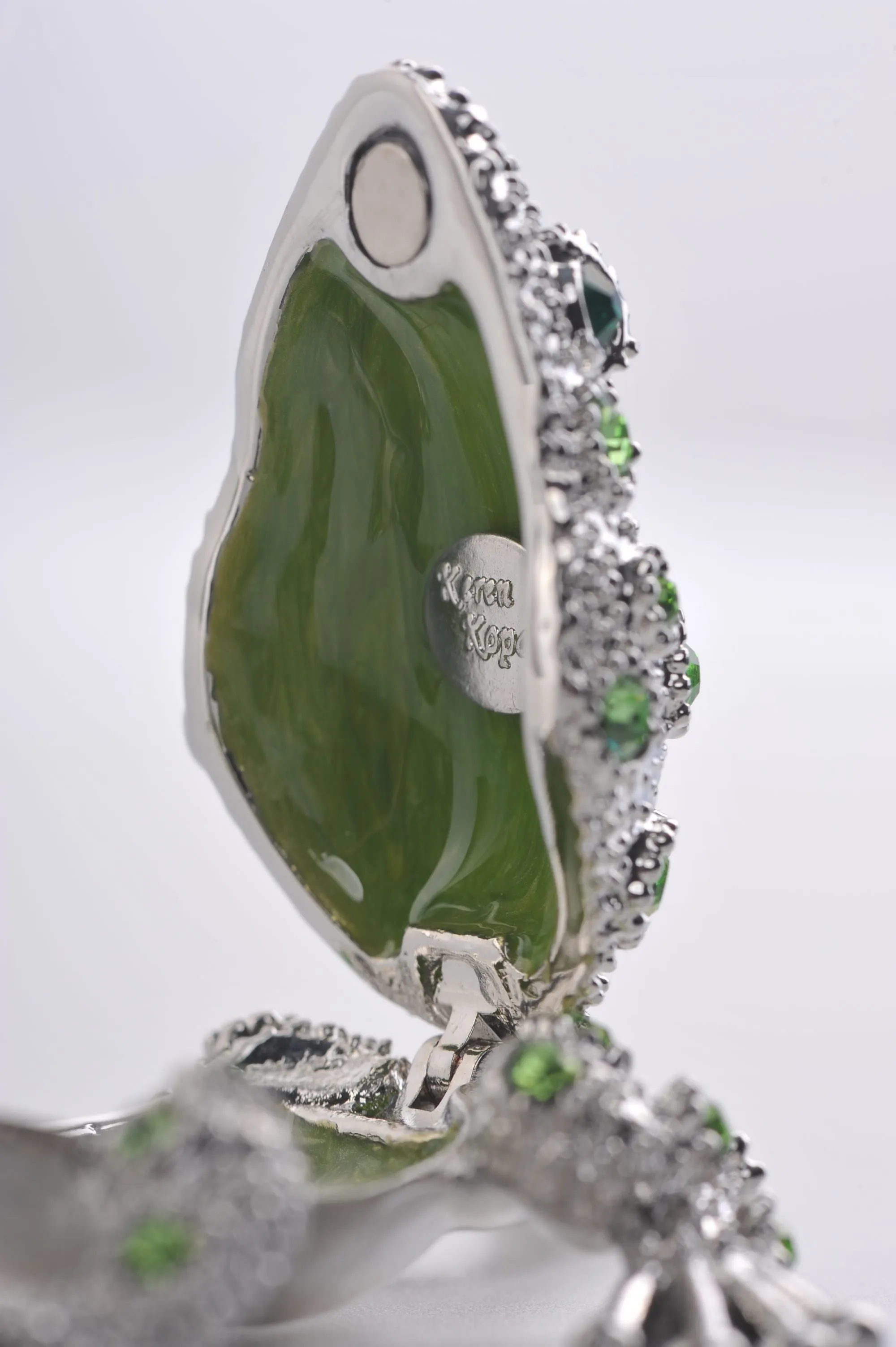 Silver Frog with Green Crystals