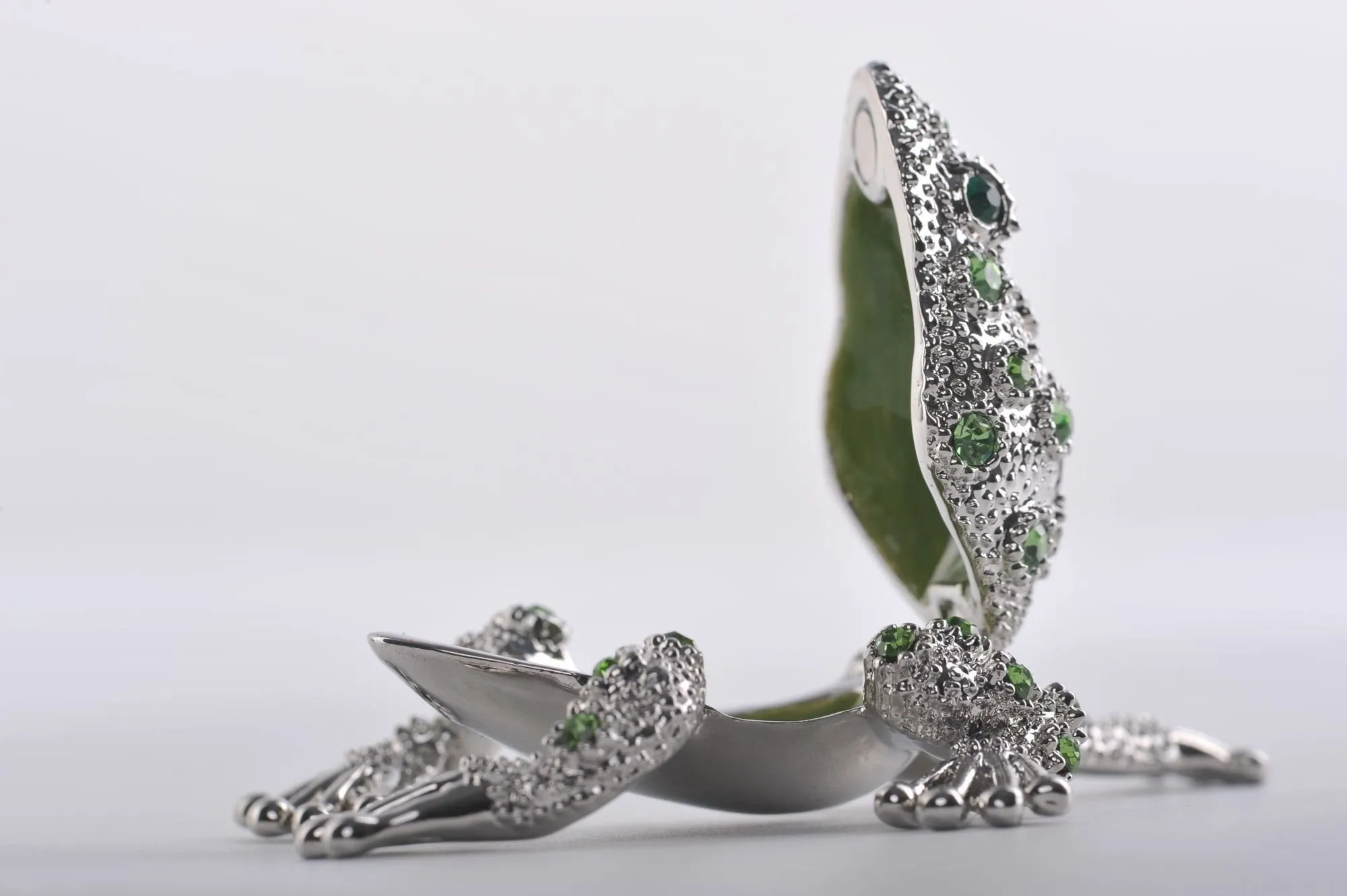 Silver Frog with Green Crystals
