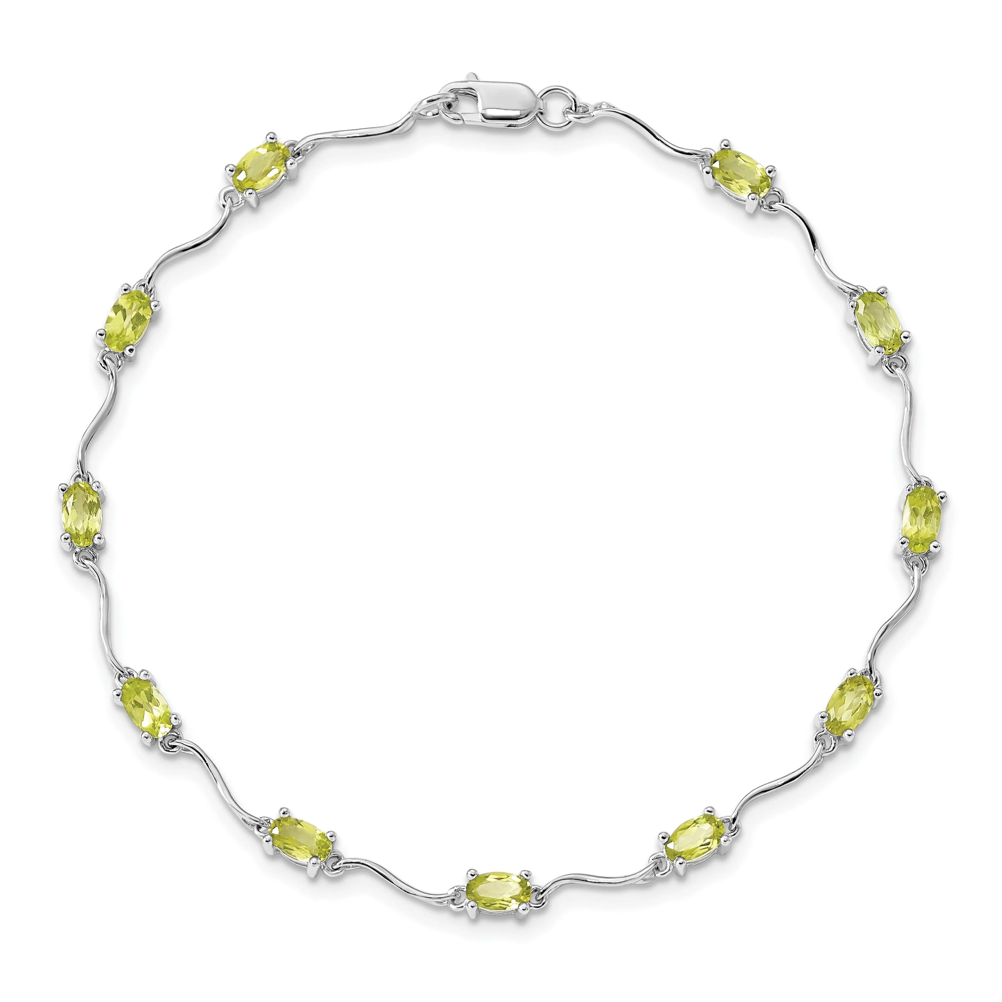 Silver Oval Shape Peridot Gemstone Bracelet