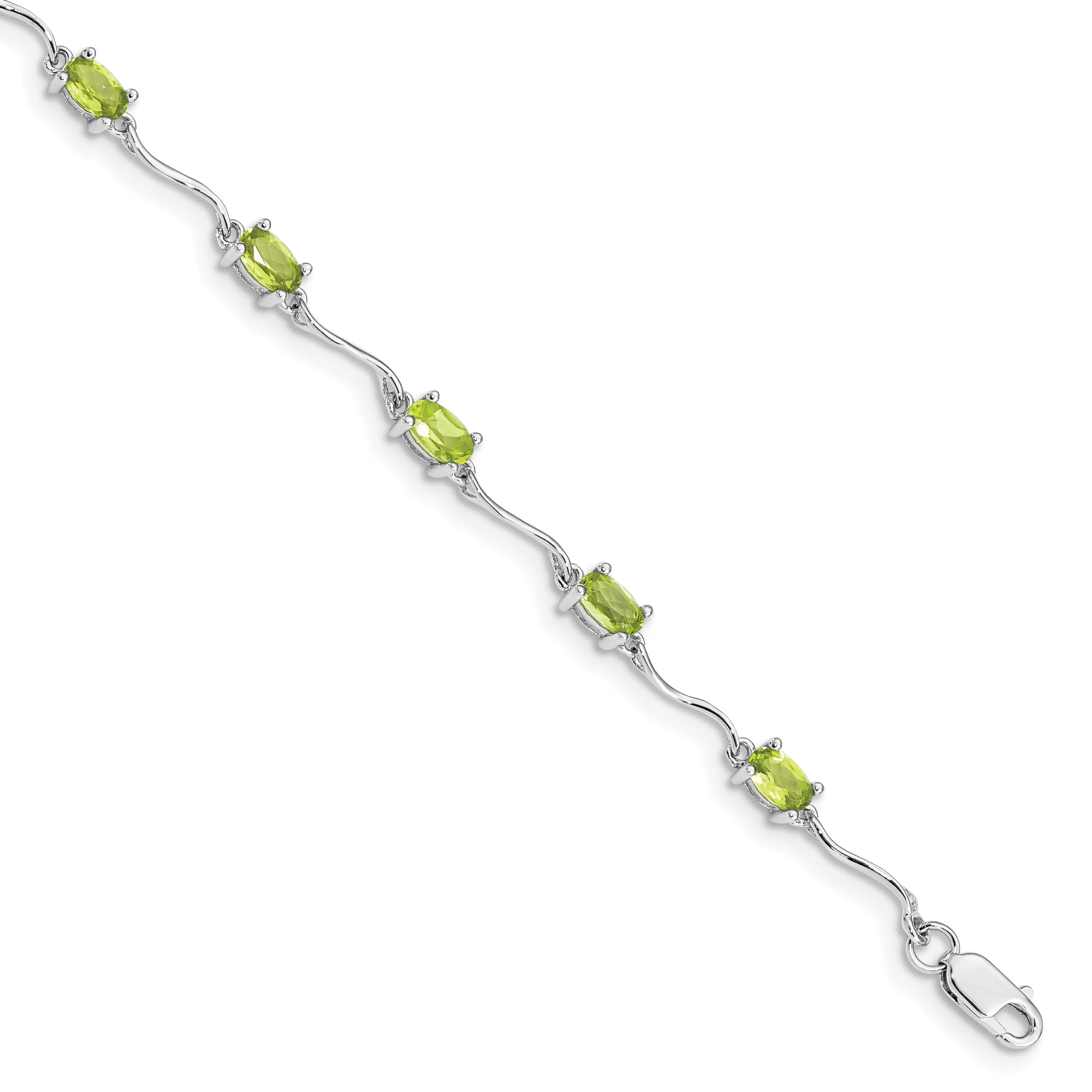 Silver Oval Shape Peridot Gemstone Bracelet