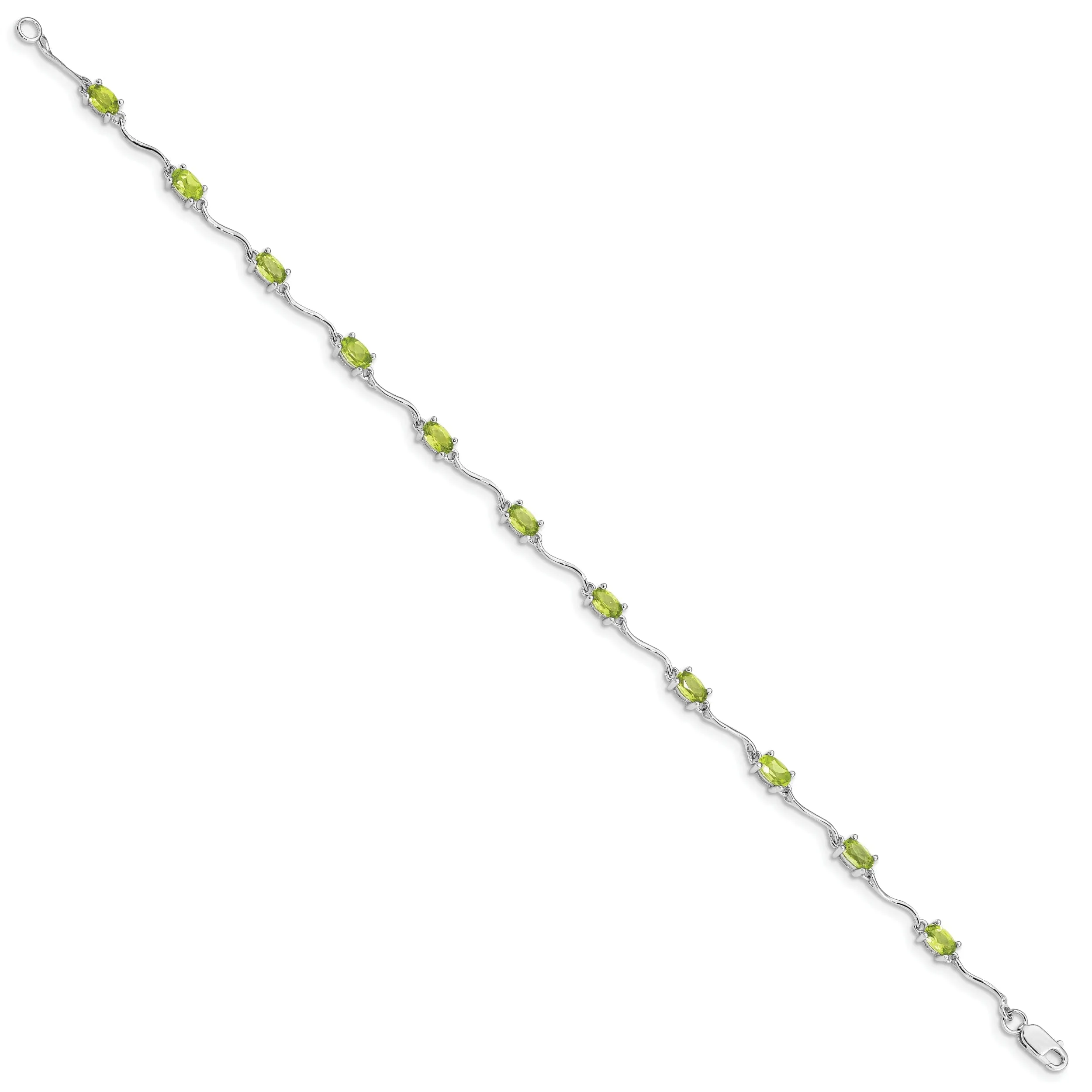 Silver Oval Shape Peridot Gemstone Bracelet