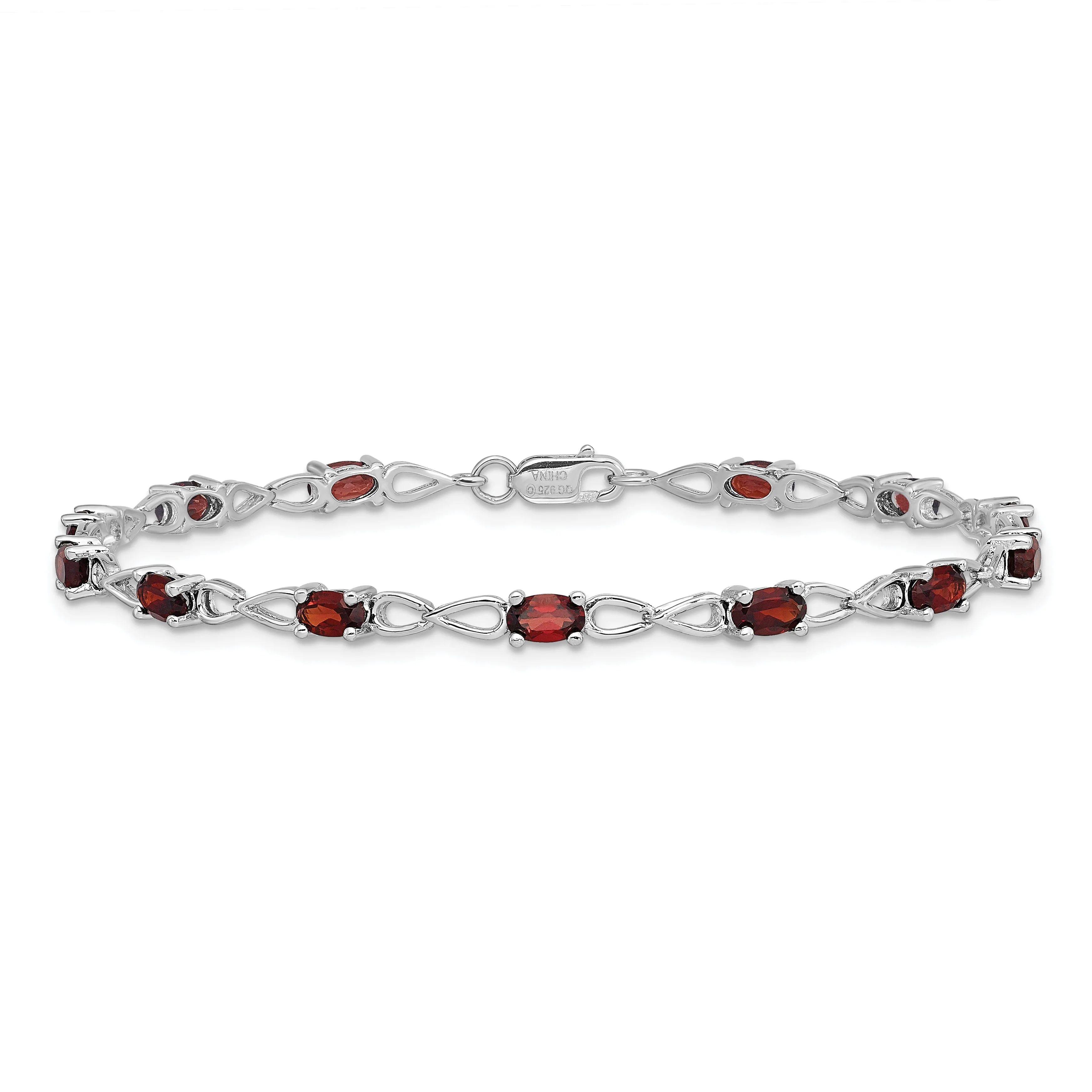 Silver Oval Stones Garnet Gemstone Bracelet