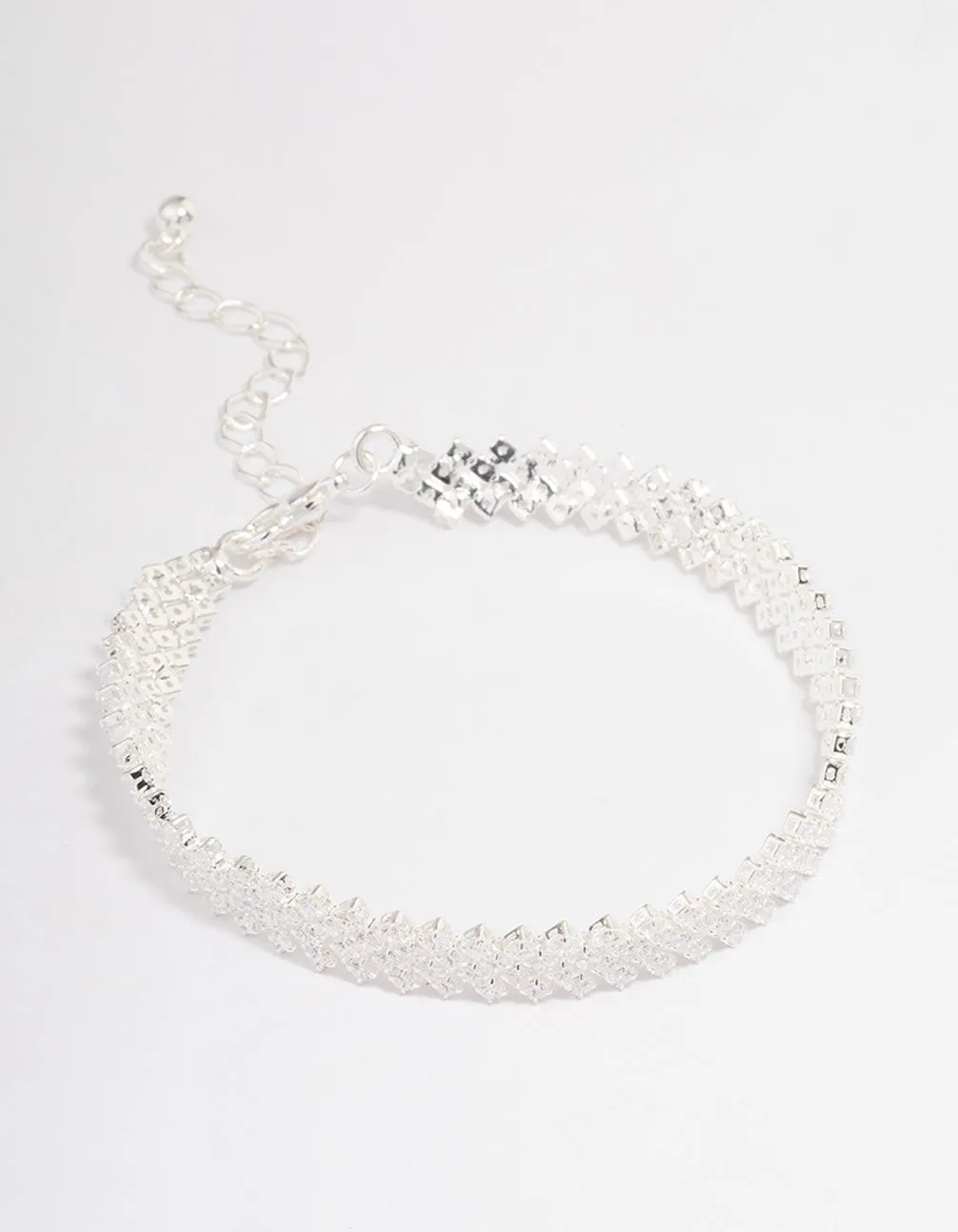 Silver Plated Round Stone Diagonal Tennis Bracelet