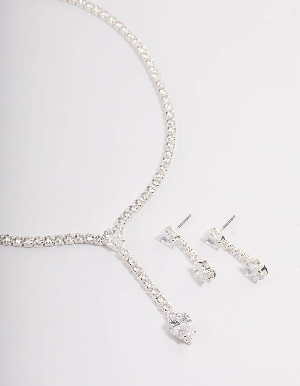 Silver Statement Y-Necklace & Earrings Set