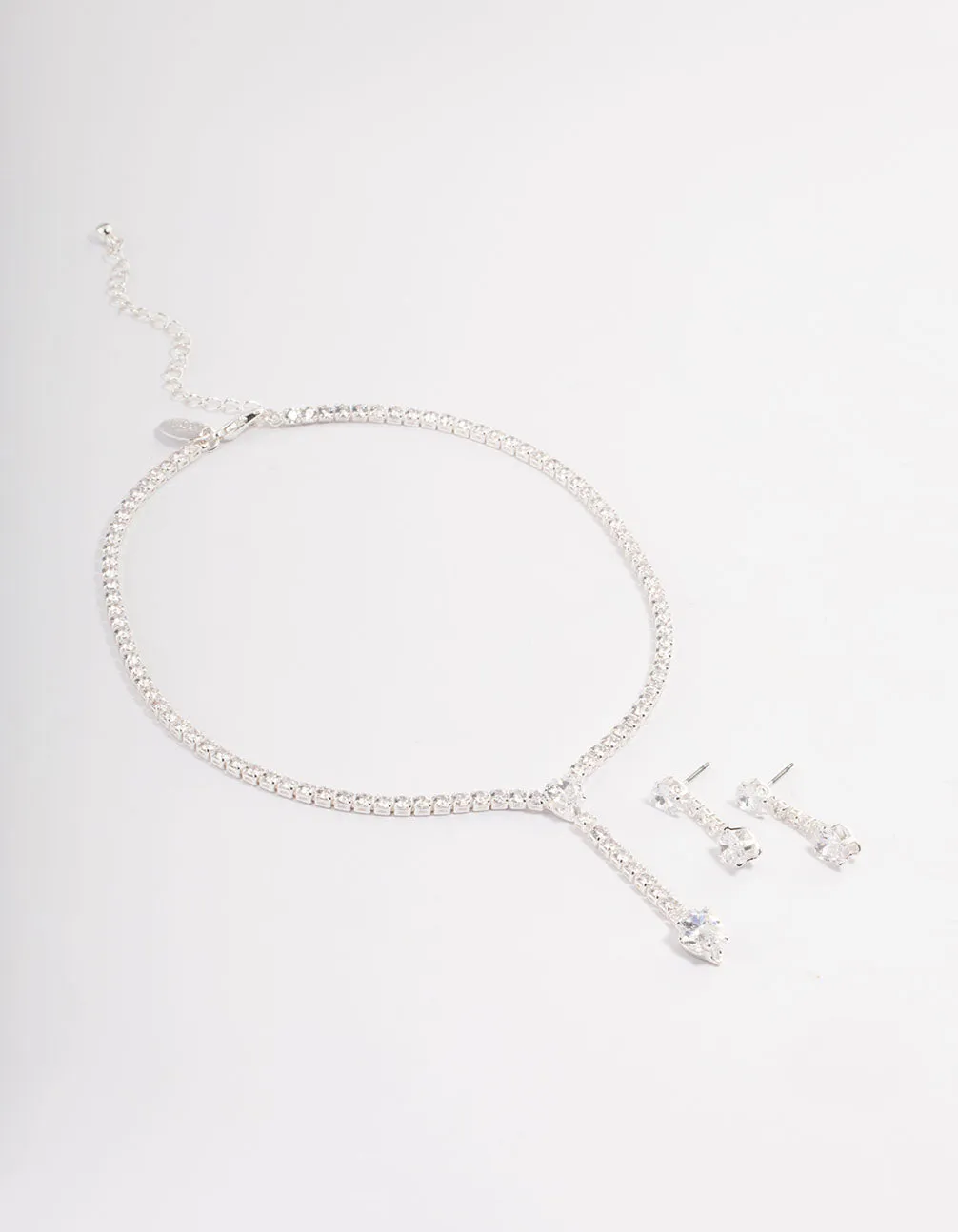 Silver Statement Y-Necklace & Earrings Set