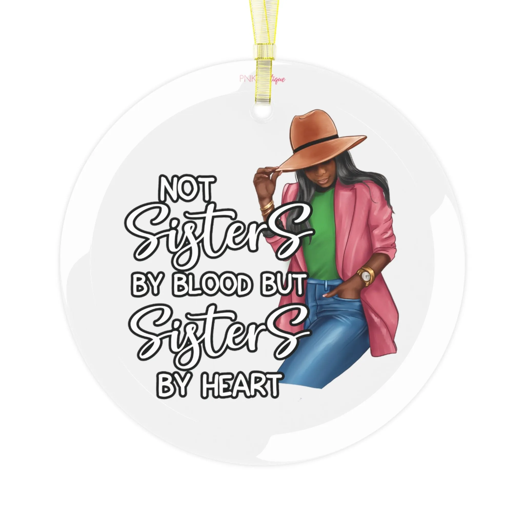 Sisters Pink and Green Glass Ornament