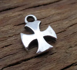 Small Artisan Sterling Silver Cross Charm (one) (N)