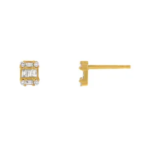 Small Emerald Diamond Illusion Stud Earring 14K