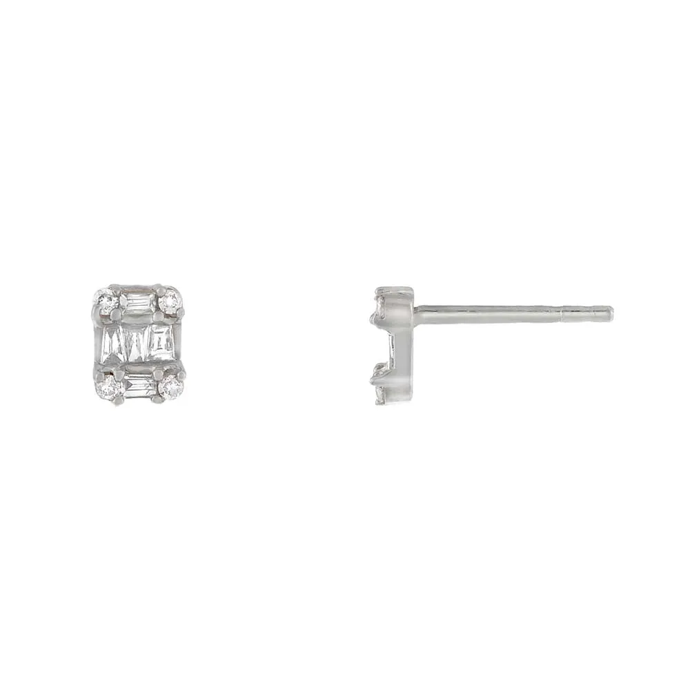 Small Emerald Diamond Illusion Stud Earring 14K