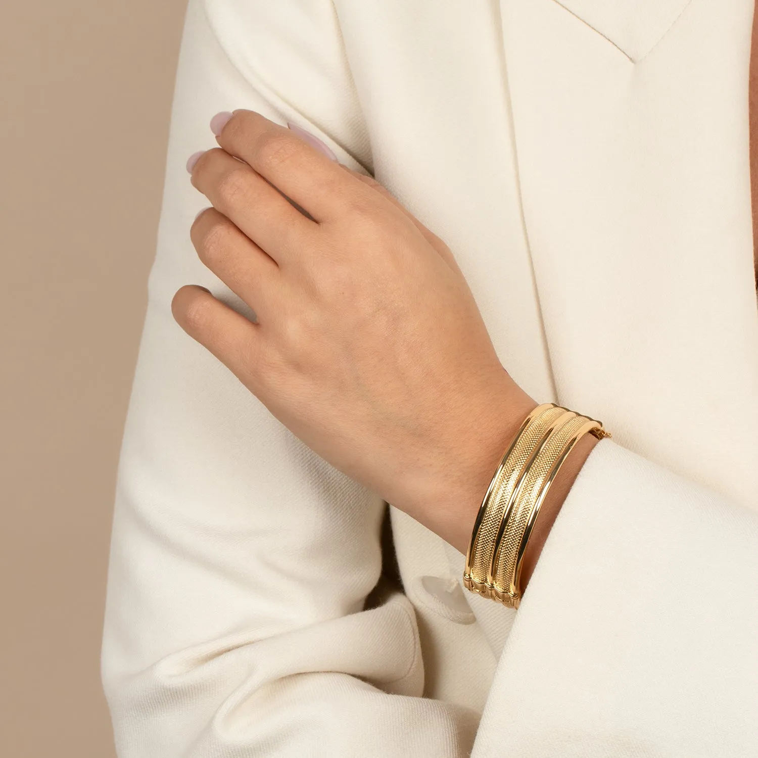 Solid Double Row Indented Bangle Bracelet