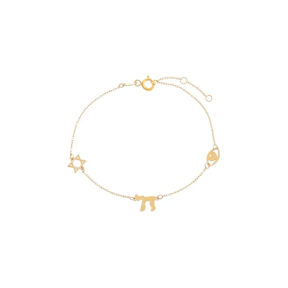 Solid Jewish Charms Bracelet 14K