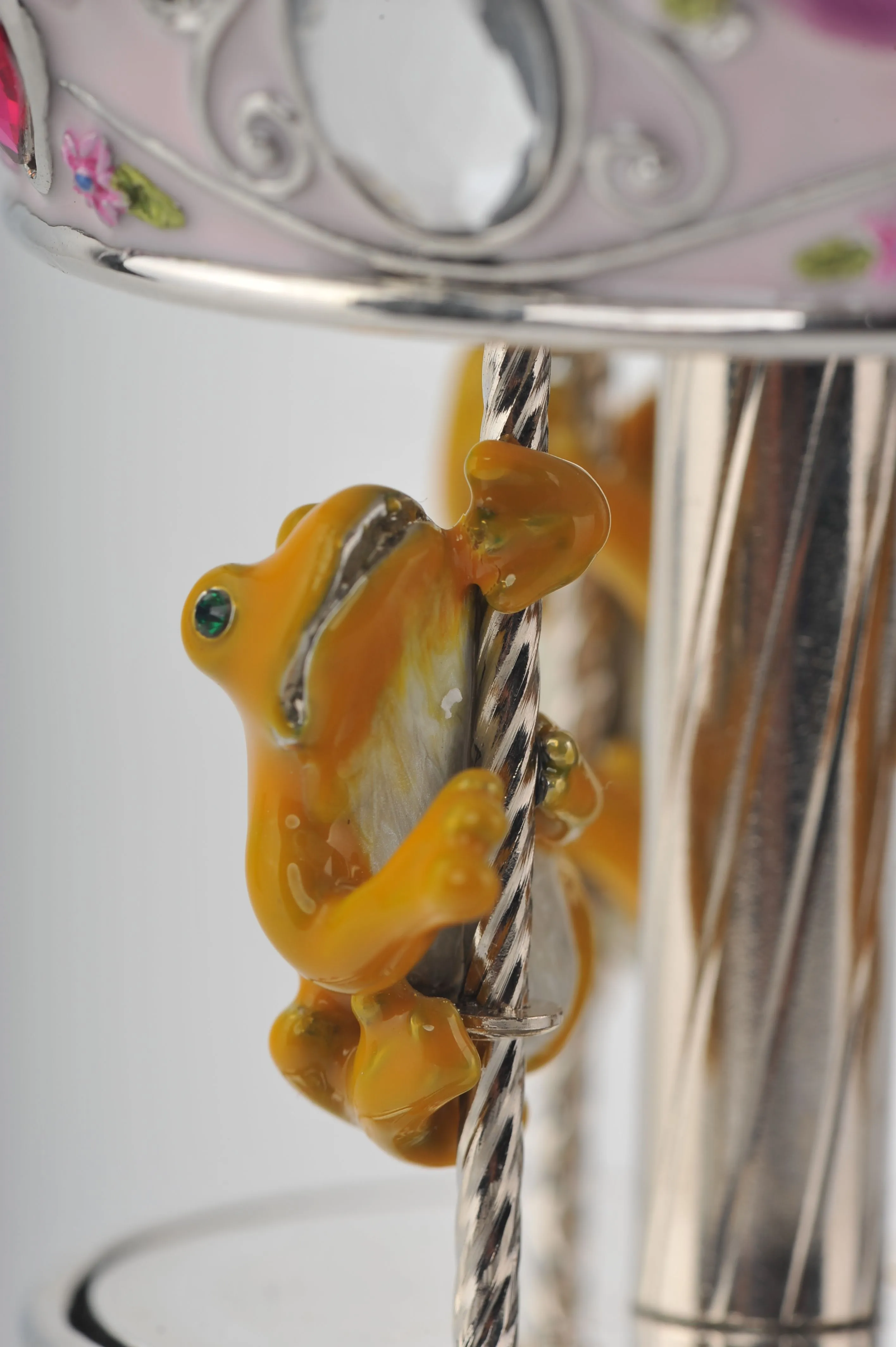 Spinning Music Playing Pink Carousel with Yellow Frogs