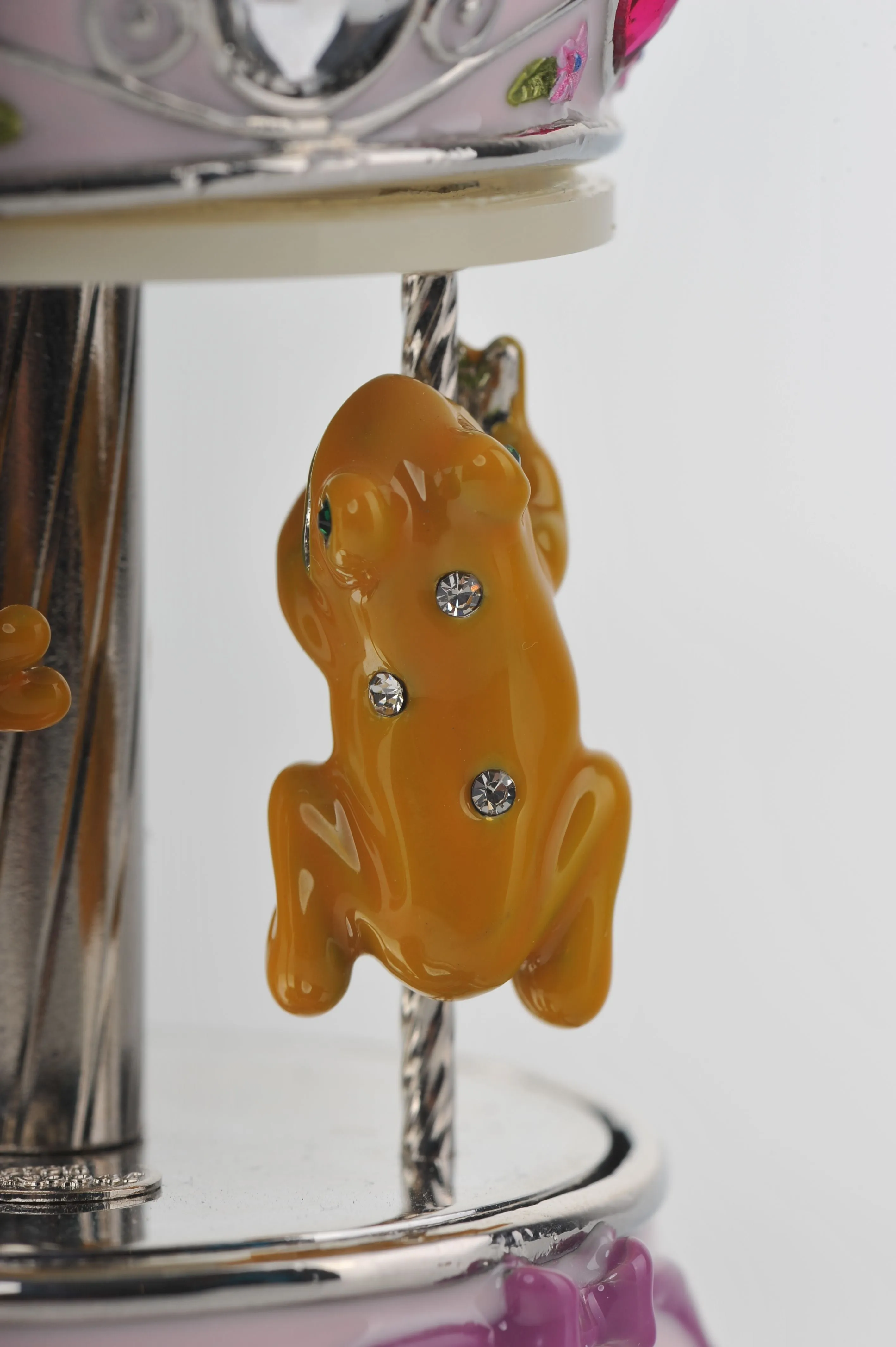 Spinning Music Playing Pink Carousel with Yellow Frogs