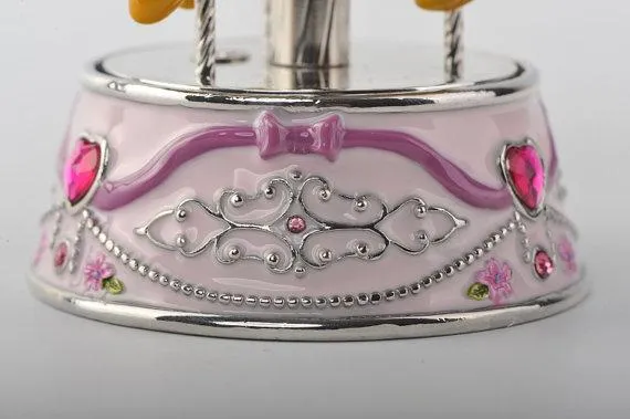 Spinning Music Playing Pink Carousel with Yellow Frogs