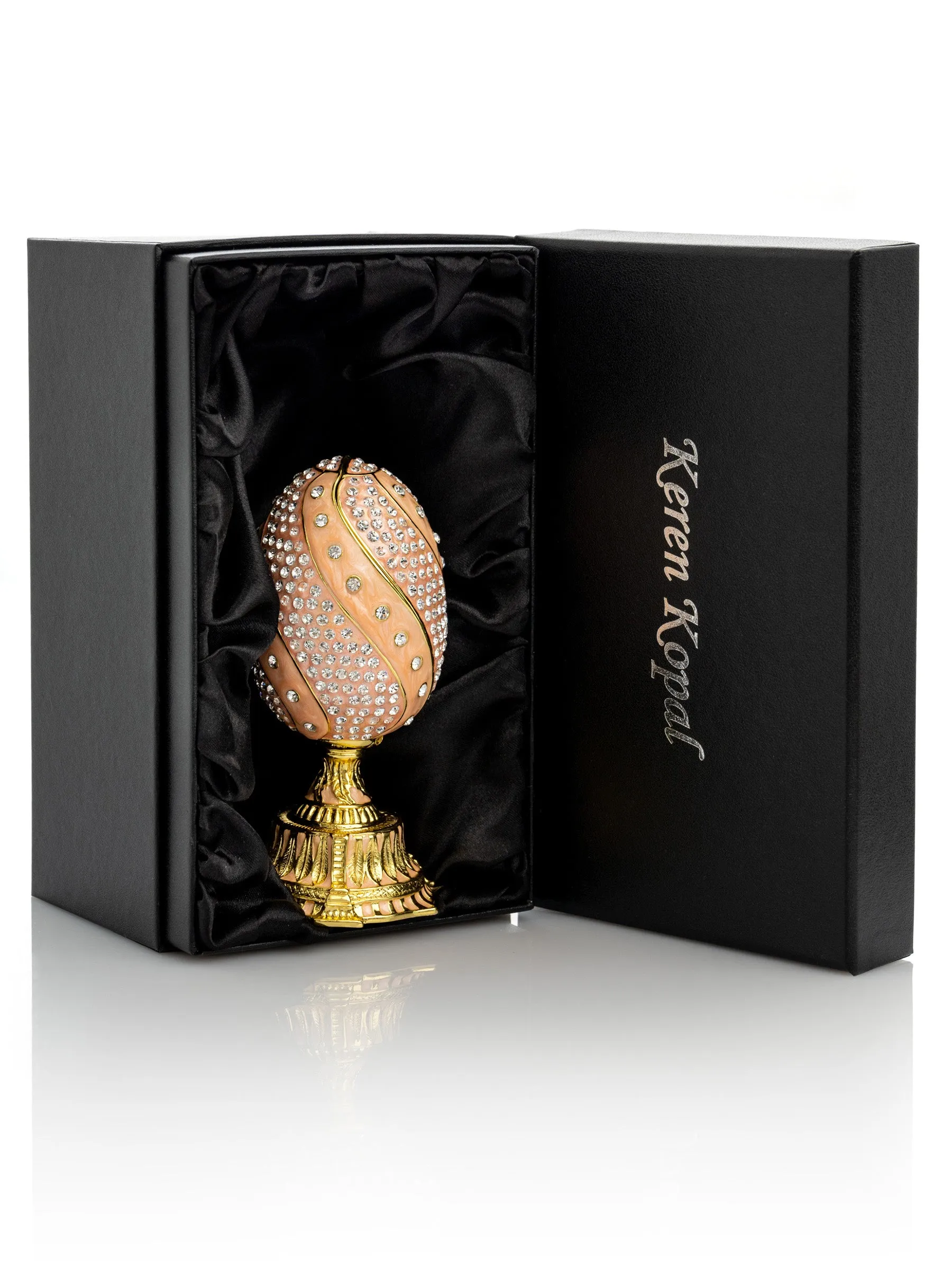 spiral salmon pink Faberge Egg with flowers bouquet