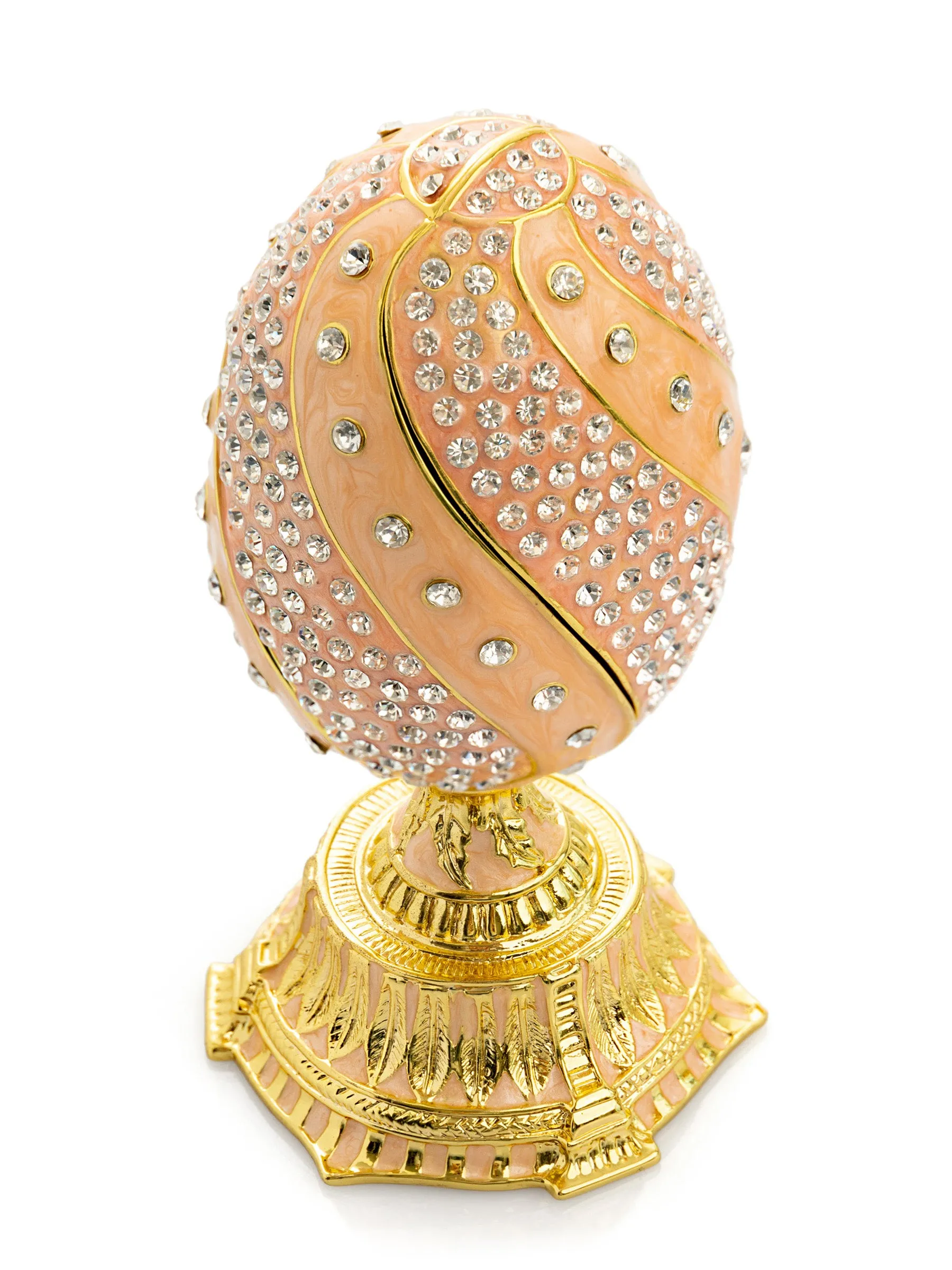 spiral salmon pink Faberge Egg with flowers bouquet