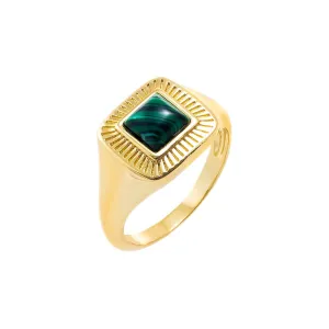 Square Colored Stone Ridged Signet Pinky Ring