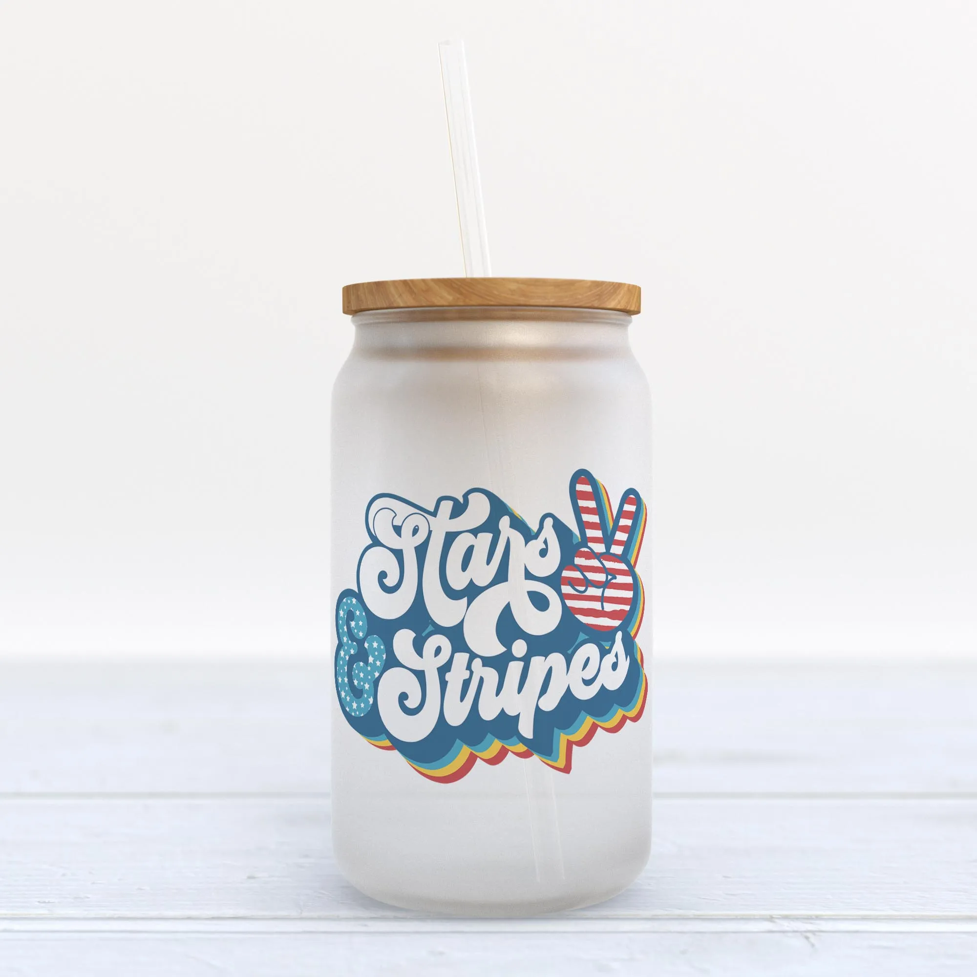 Stars and Stripes Frosted Glass Can Tumbler