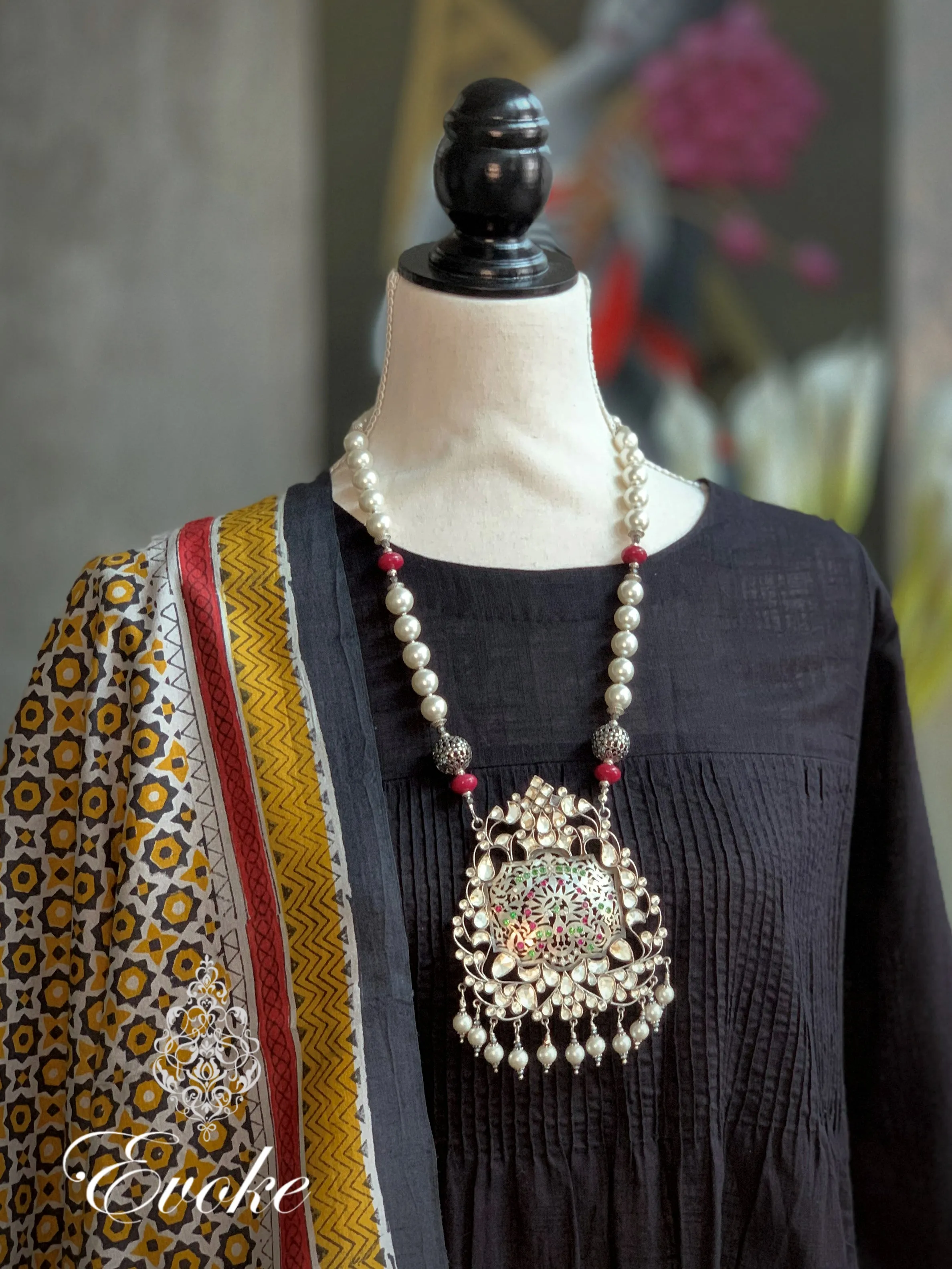 Statement Kundan Pendant with Shell Pearls