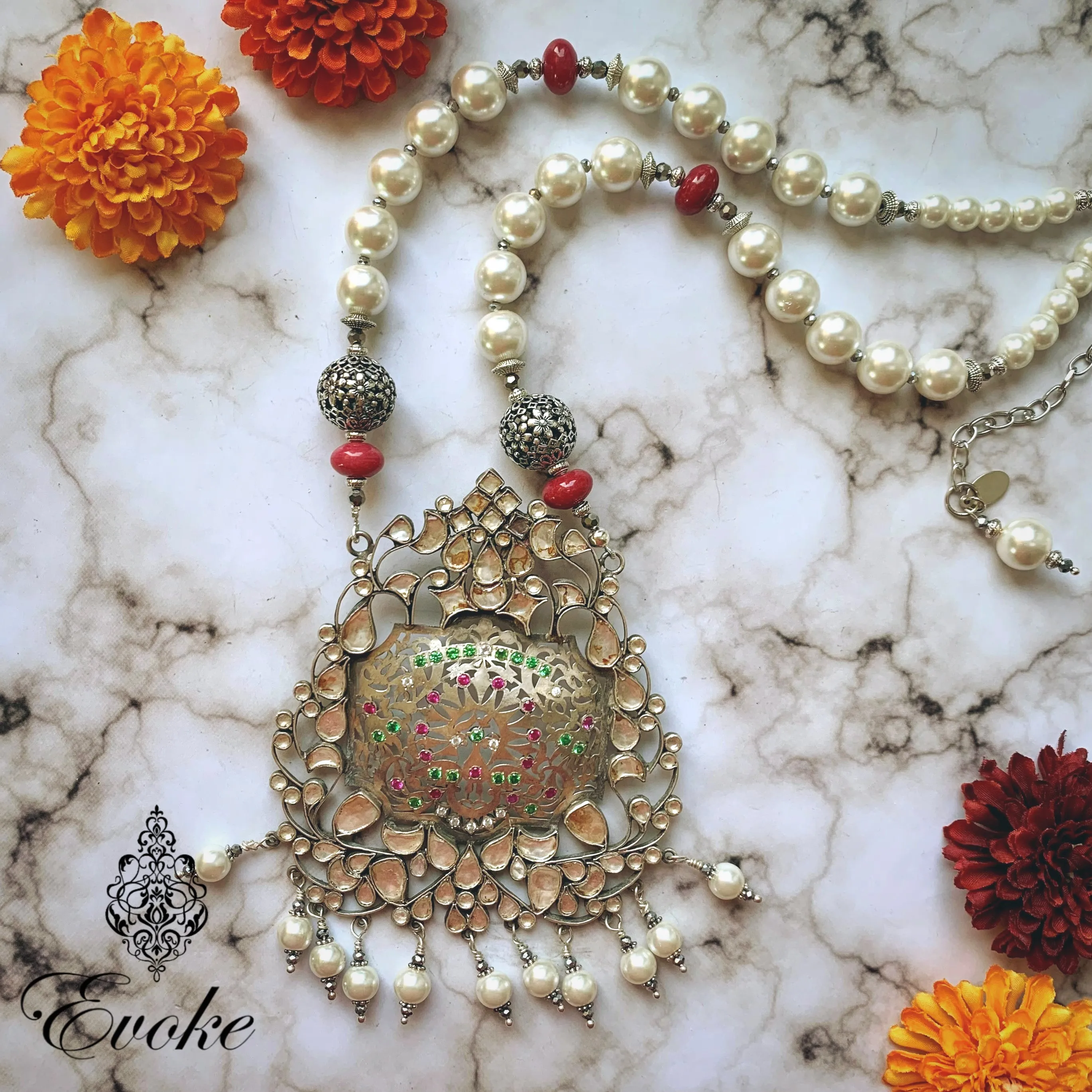 Statement Kundan Pendant with Shell Pearls