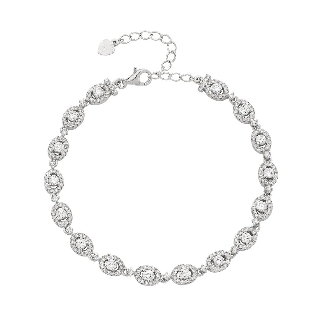 Sterling Silver Cubic Zirconia Oval Halo Bracelet