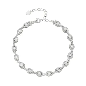 Sterling Silver Cubic Zirconia Oval Halo Bracelet