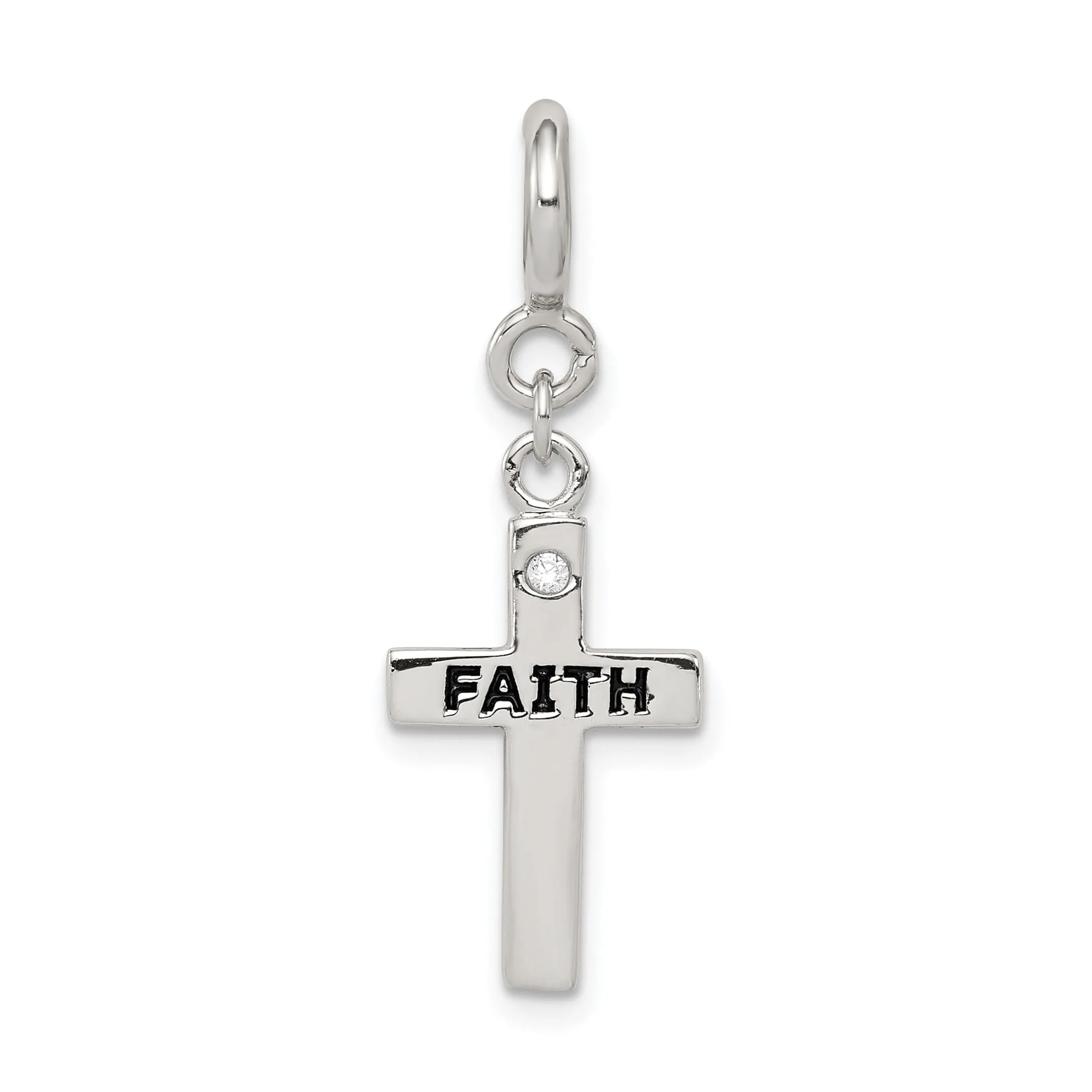 Sterling Silver CZ Faith Cross Clip-on Charm