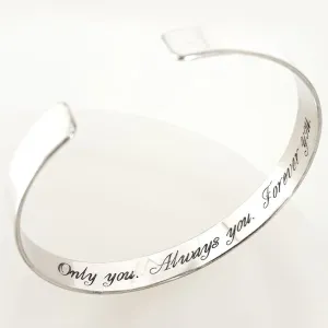 Sterling Silver Engraved Bracelet for women Personalized bangle cuff Anniversary Gift