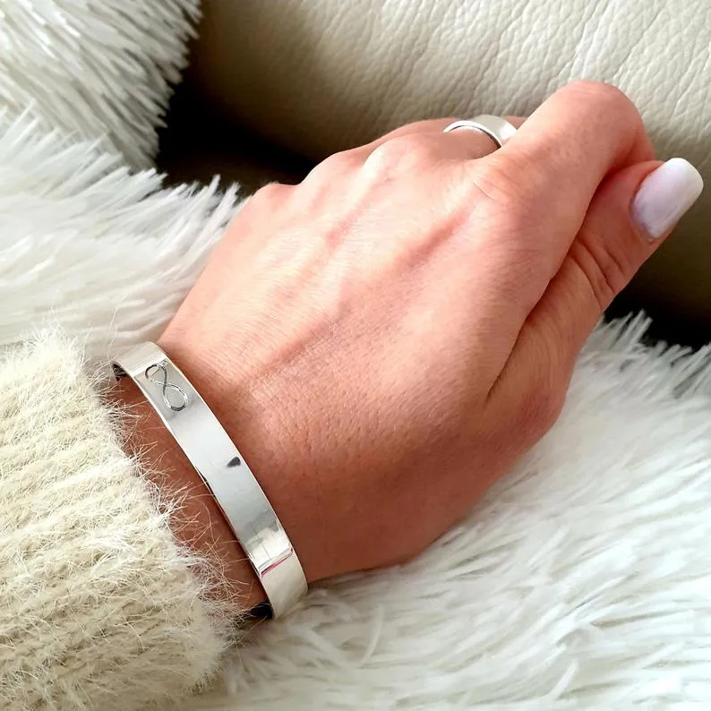 Sterling Silver Engraved Bracelet for women Personalized bangle cuff Anniversary Gift
