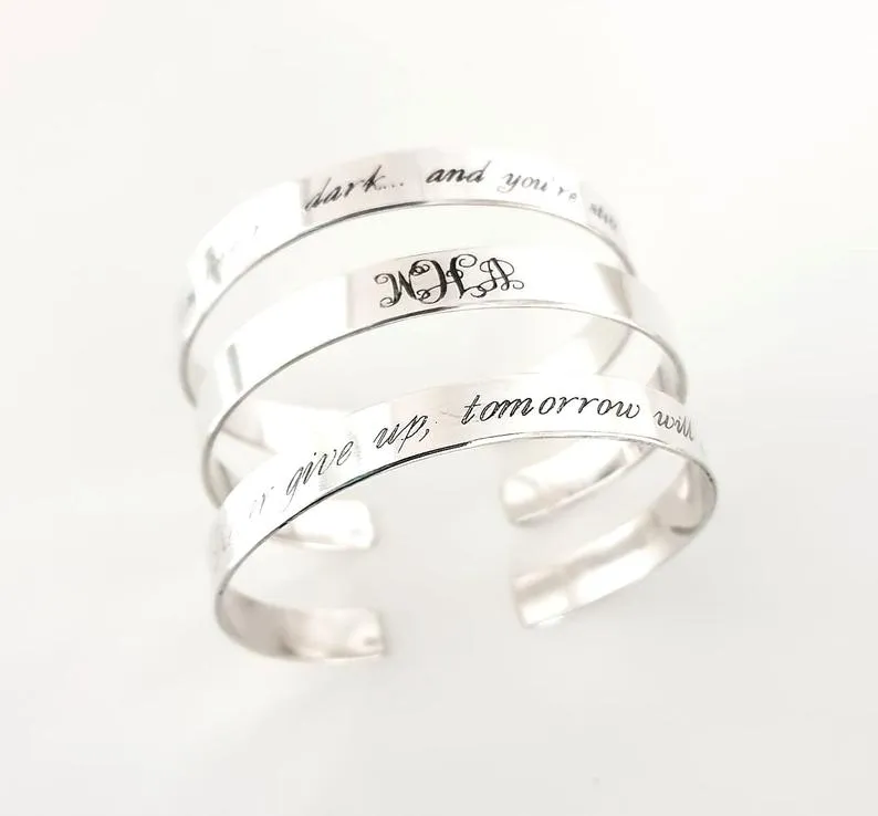 Sterling Silver Engraved Bracelet for women Personalized bangle cuff Anniversary Gift
