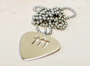 Sterling Silver Guitar Pick Necklace with Cut Custom Letter