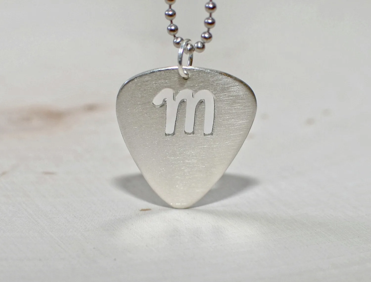Sterling Silver Guitar Pick Necklace with Cut Custom Letter