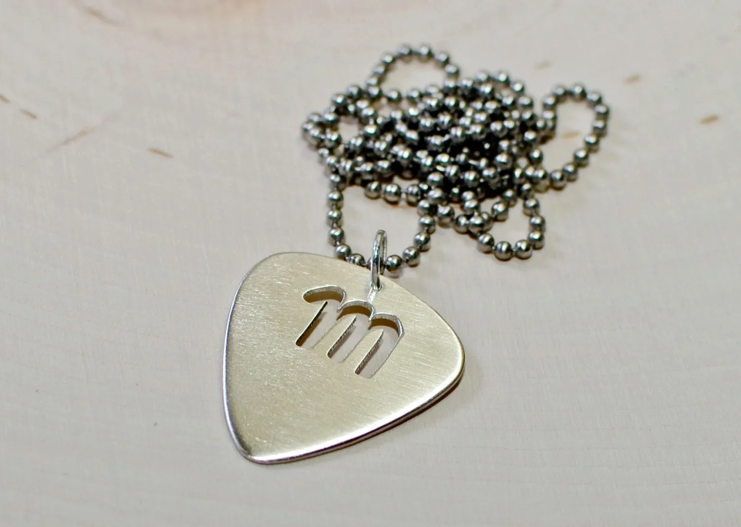 Sterling Silver Guitar Pick Necklace with Cut Custom Letter