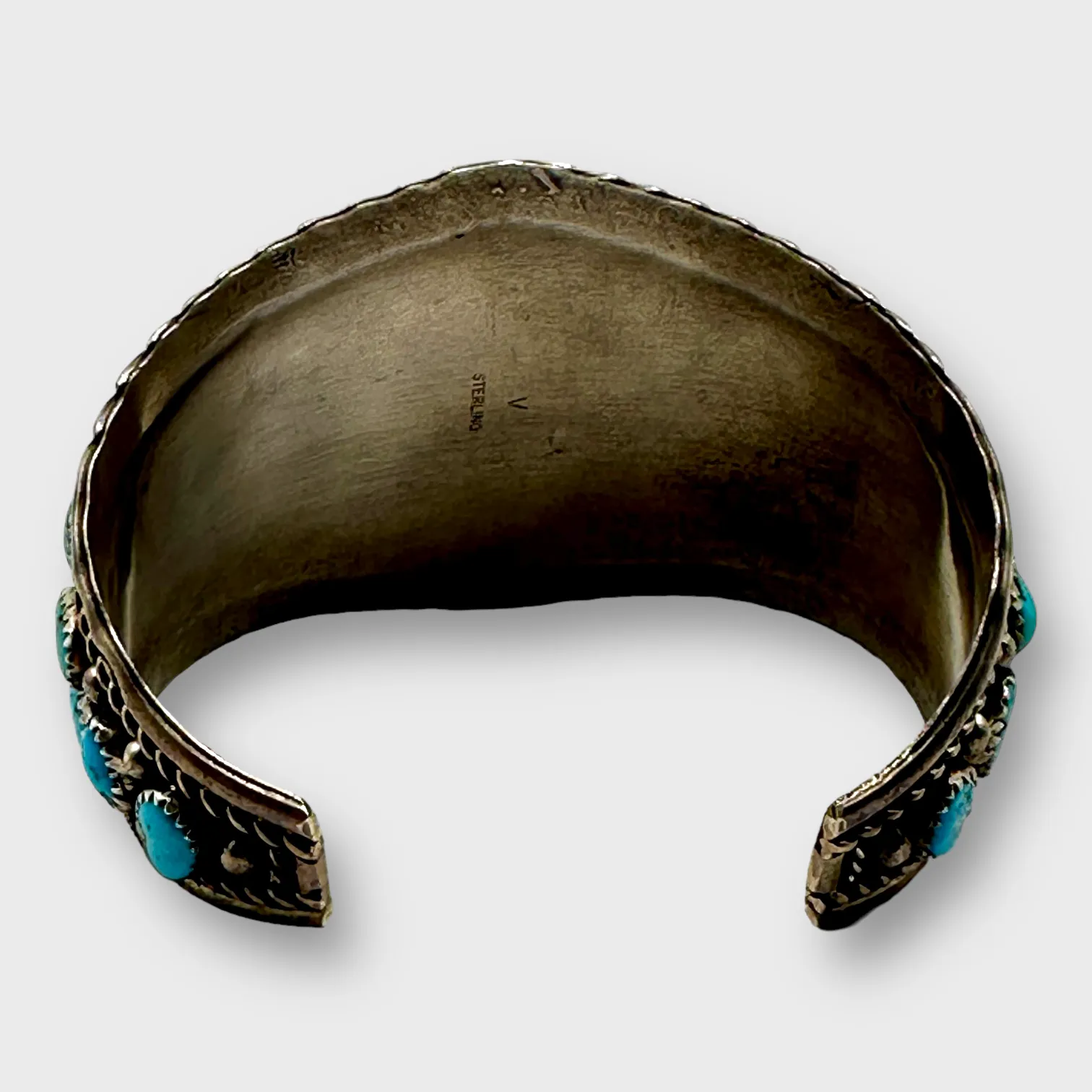 Sterling Silver Navajo Handmade Kingsmen Turquoise Nugget Stones Cuff Bracelet