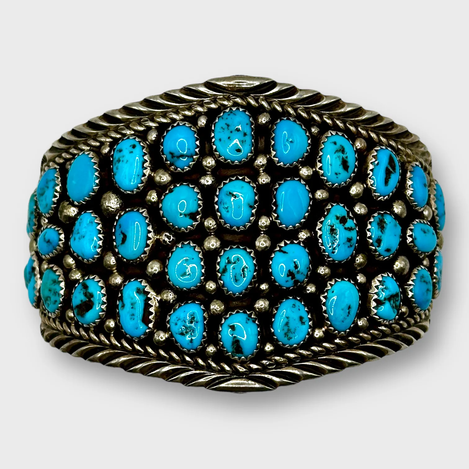 Sterling Silver Navajo Handmade Kingsmen Turquoise Nugget Stones Cuff Bracelet