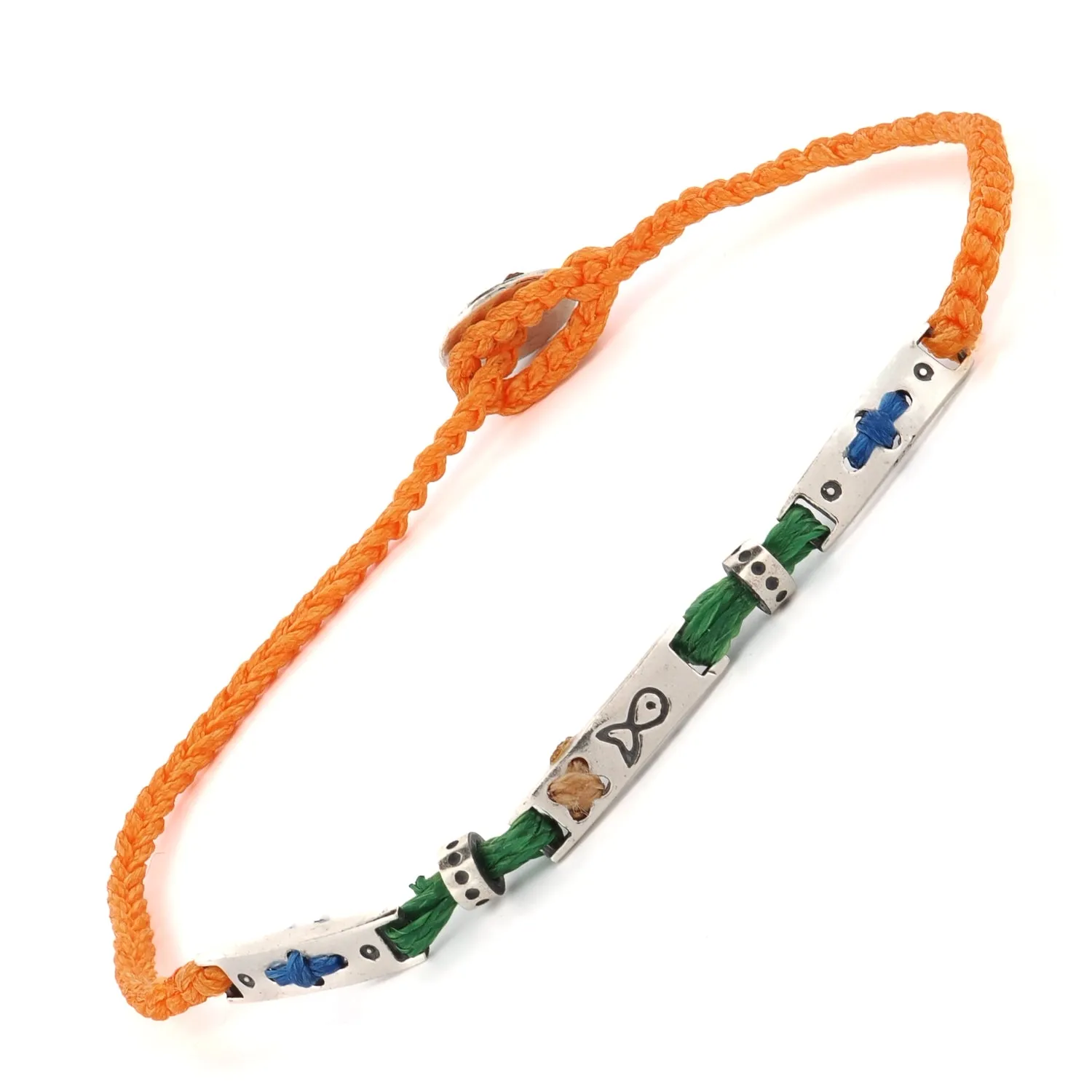 Sterling Silver Spiritual Symbols Orange Woven Hope Braided Bracelet