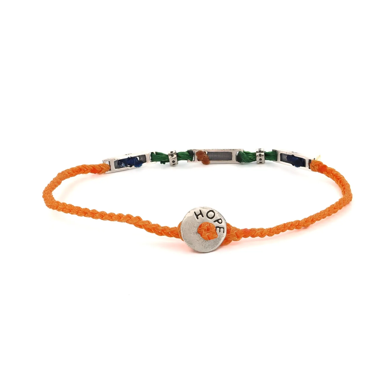 Sterling Silver Spiritual Symbols Orange Woven Hope Braided Bracelet
