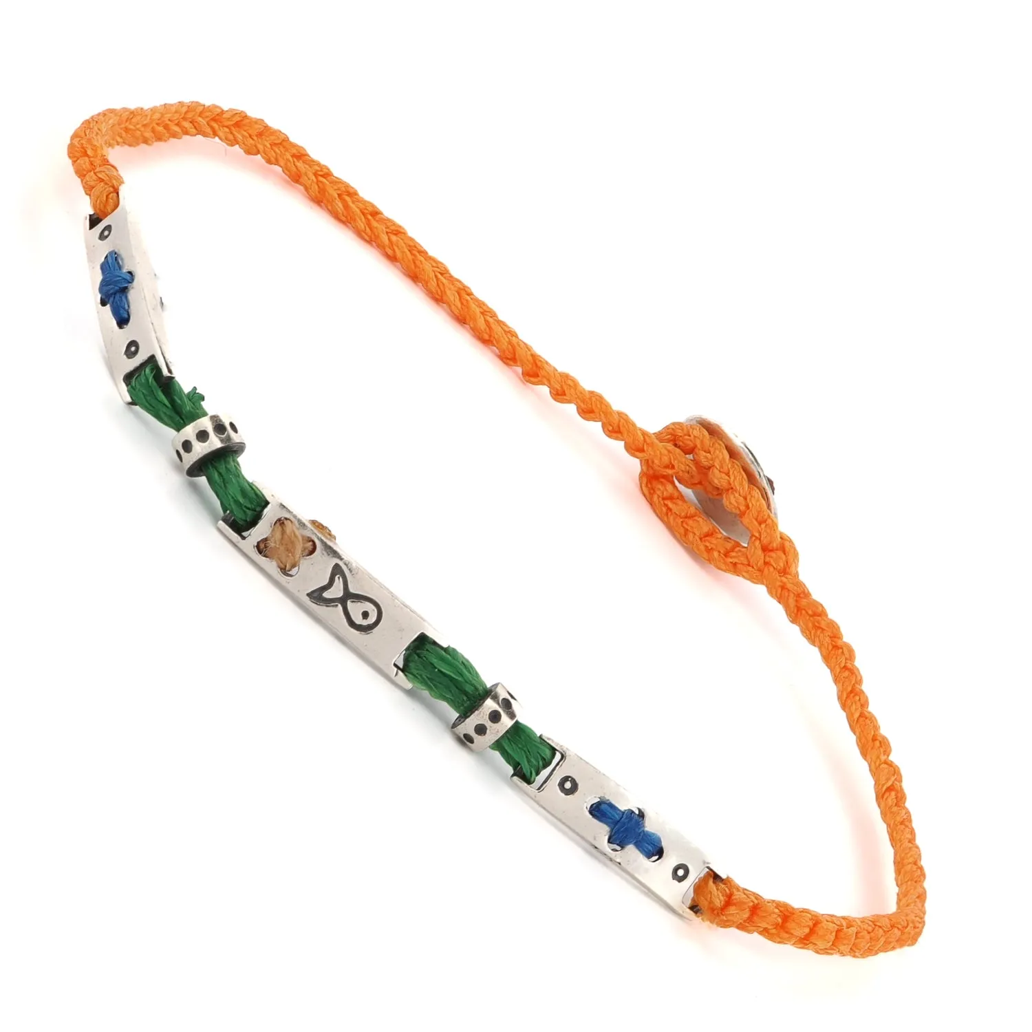 Sterling Silver Spiritual Symbols Orange Woven Hope Braided Bracelet