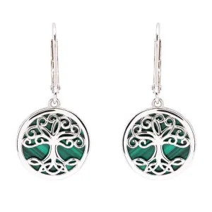 Sterling Silver Tree of Life Earrings with Malachite SE2326