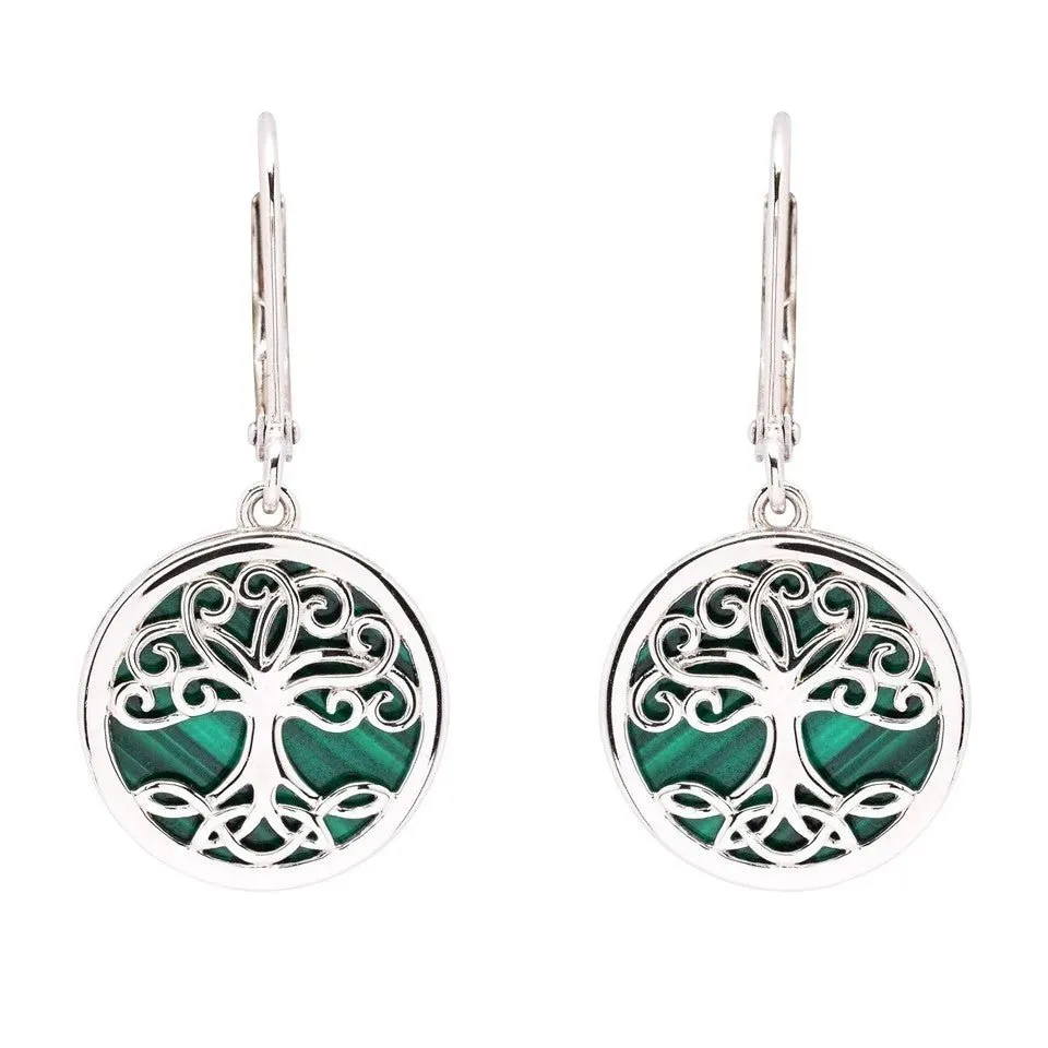 Sterling Silver Tree of Life Earrings with Malachite SE2326