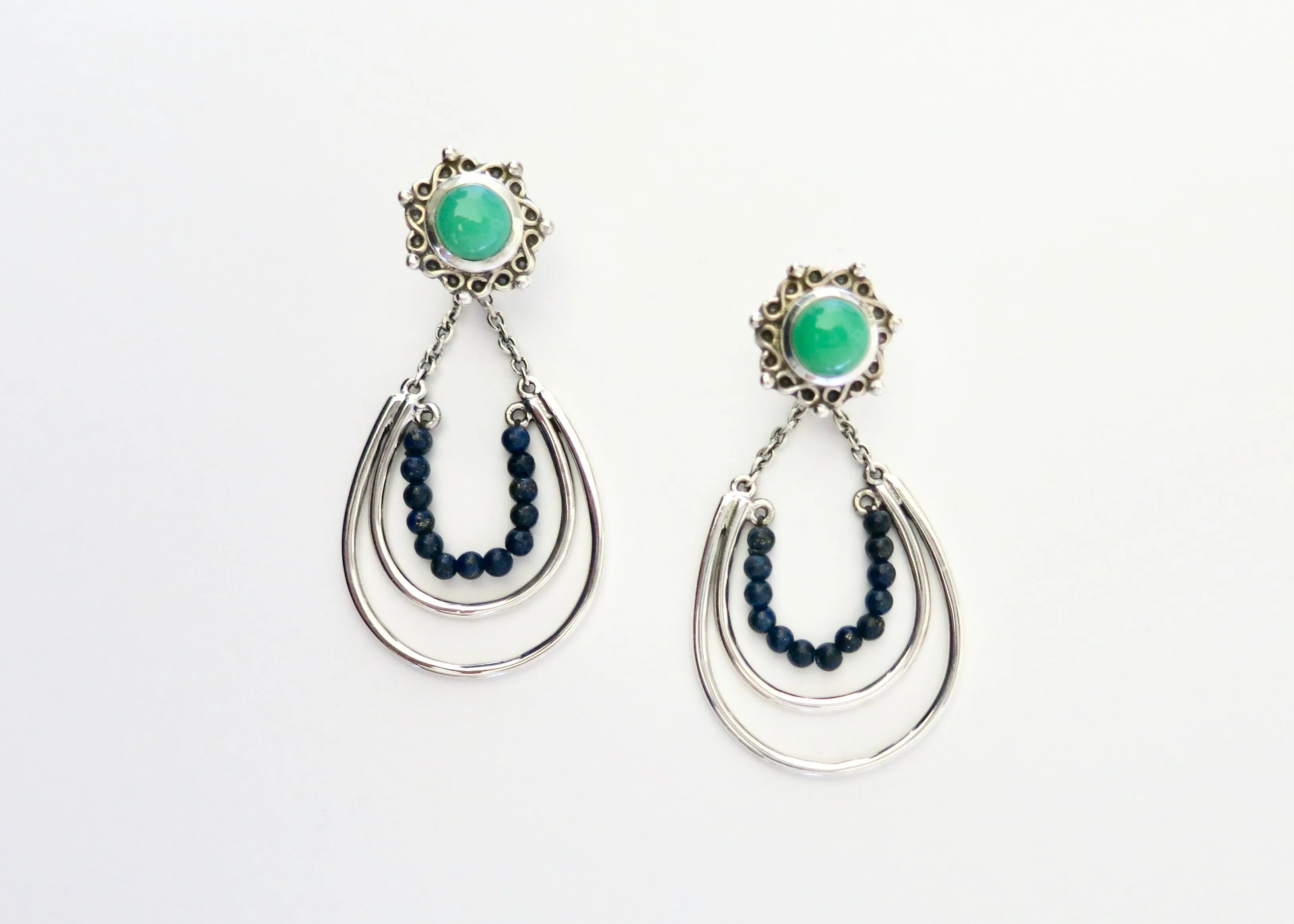 Stunning, green blue detachable earrings that can be worn 2-ways