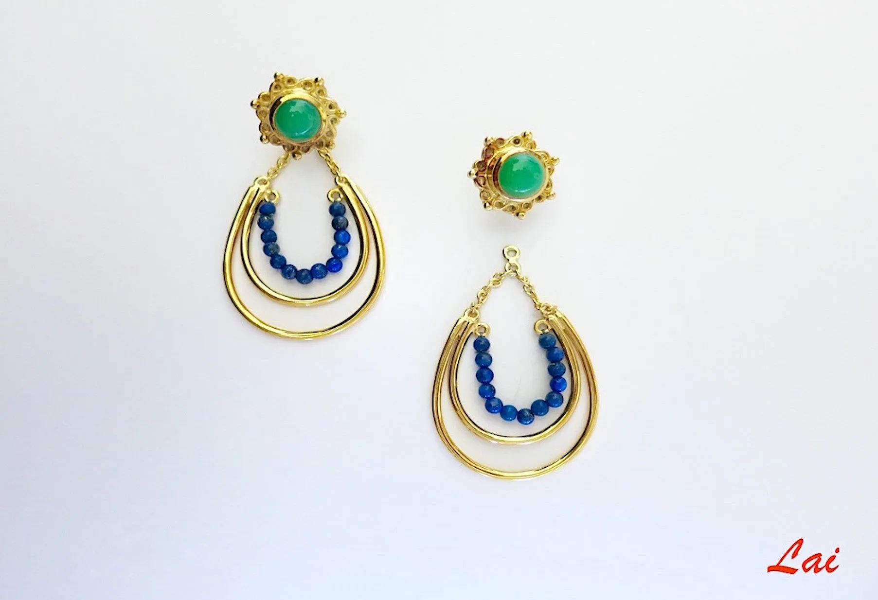 Stunning, green blue detachable earrings that can be worn 2-ways