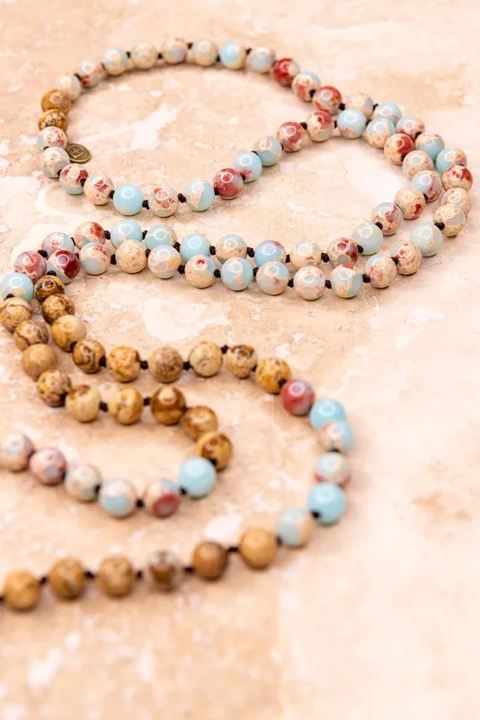 Taylor 25" Amazonite and Sandstone Tassel Necklace