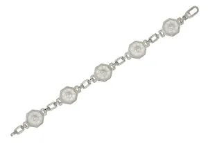 Taylor & Co. Art Deco Diamond Camphor Glass 18 Karat White Gold Link Bracelet