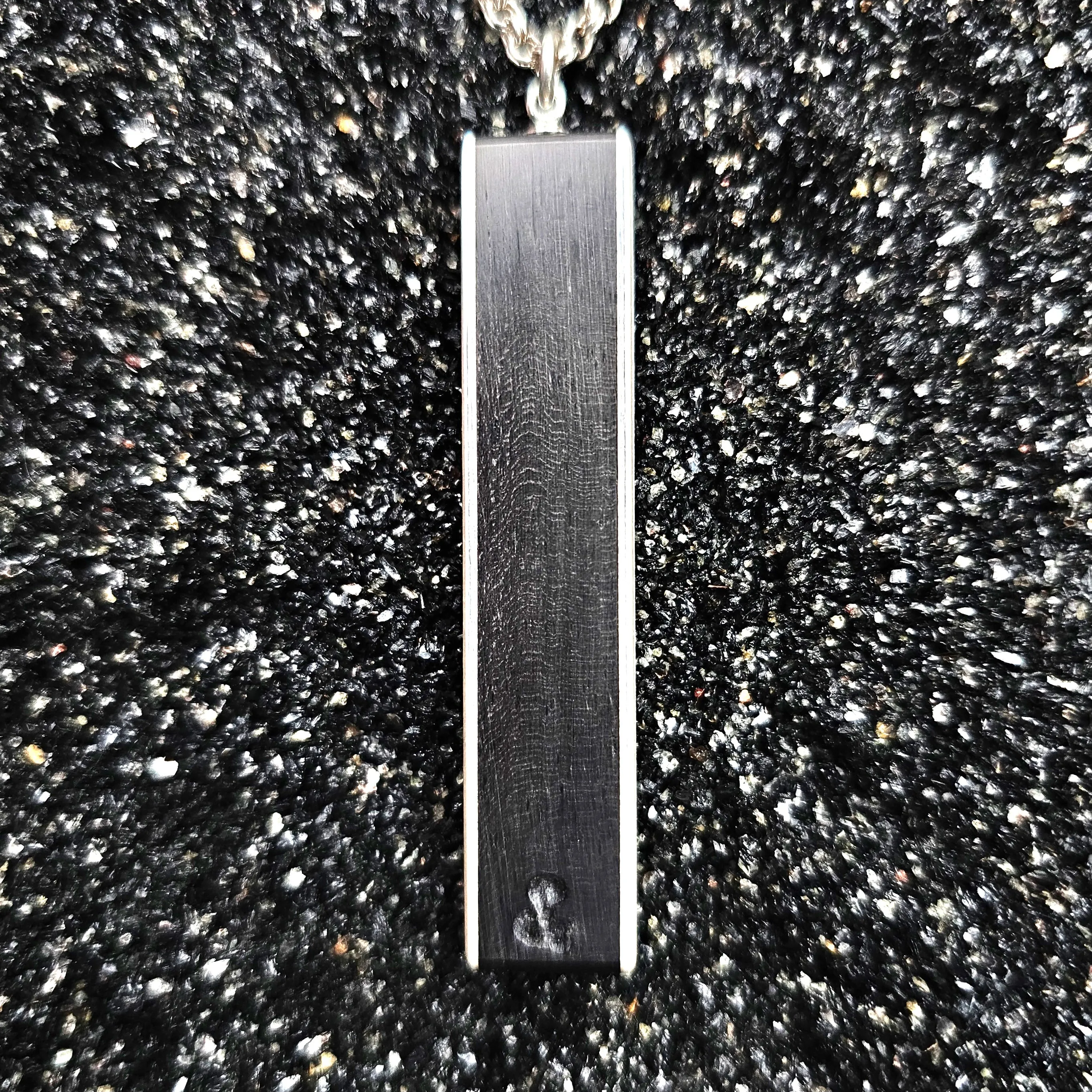 The Fineline Necklace (Fossilized Woolly Mammoth Tooth, Ebony Wood, Silver & Blue Zircon, Set In 14k White Gold)