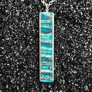The Fineline Necklace (Fossilized Woolly Mammoth Tooth, Ebony Wood, Silver & Blue Zircon, Set In 14k White Gold)