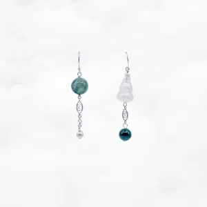 The Nine Green Phantom and Jade Asymmetry Earrings