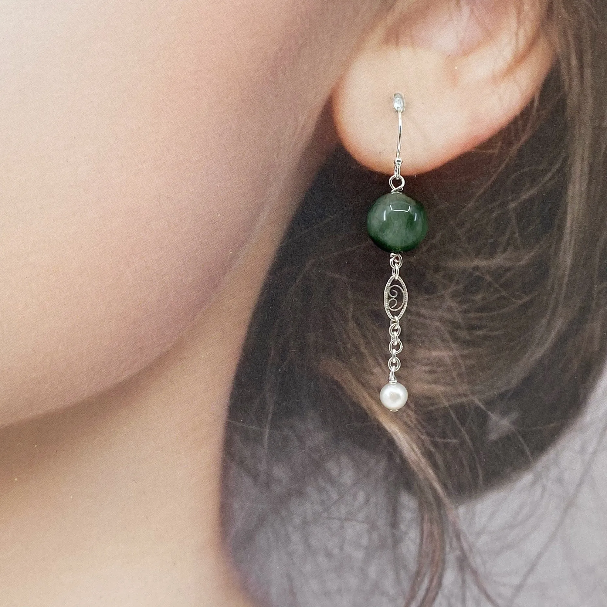The Nine Green Phantom and Jade Asymmetry Earrings